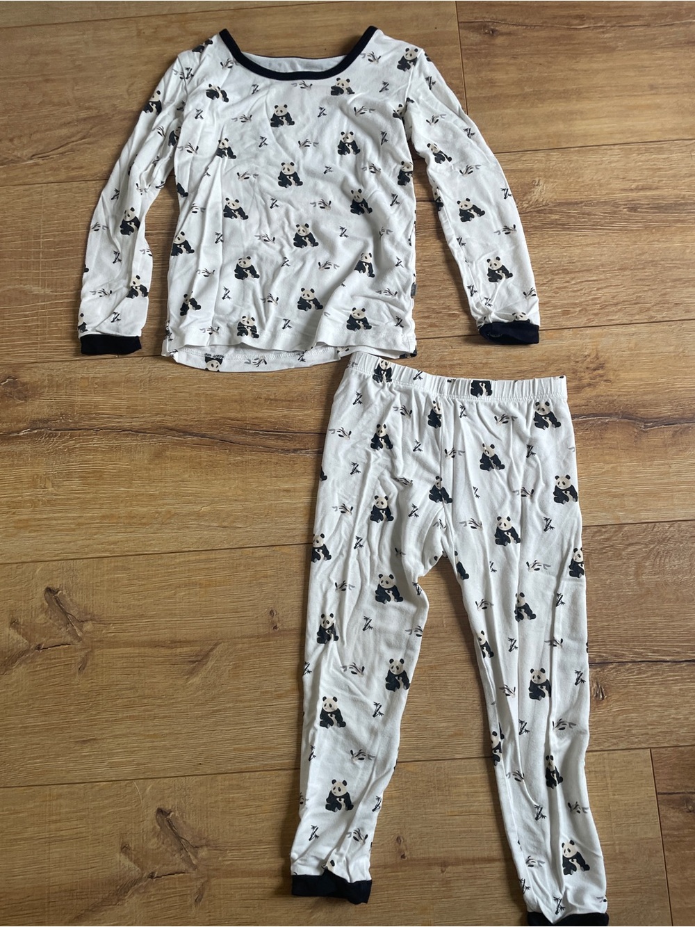 Old Navy White Panda Print Kids Pajama Set with Black Trim